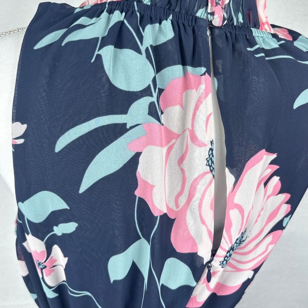 Eliza J Maxi Dress Blue Pink Floral Chiffon Tiered Sleeveless Spring PartySz 12 - Picture 7 of 11